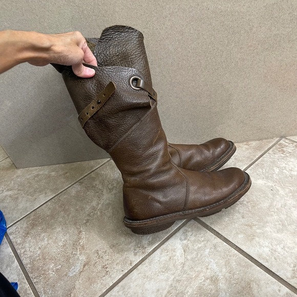 Trippen USA Sz 6(36)Brown Leather Tall Biker Boots Buckle Strap Zip Up Women's - Picture 5 of 16